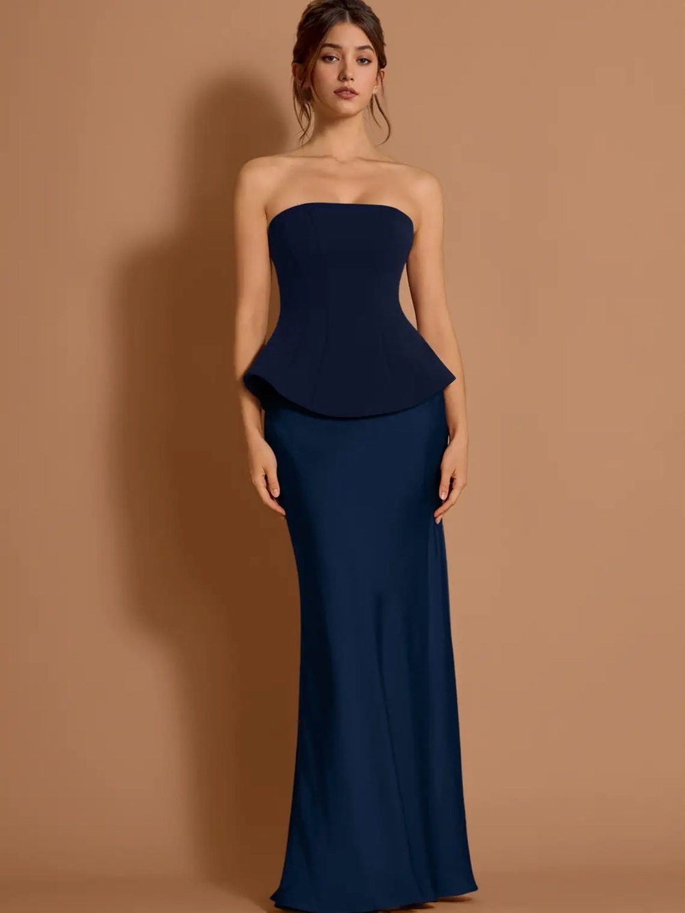Azazie Navy Strapless  Maxi Dress